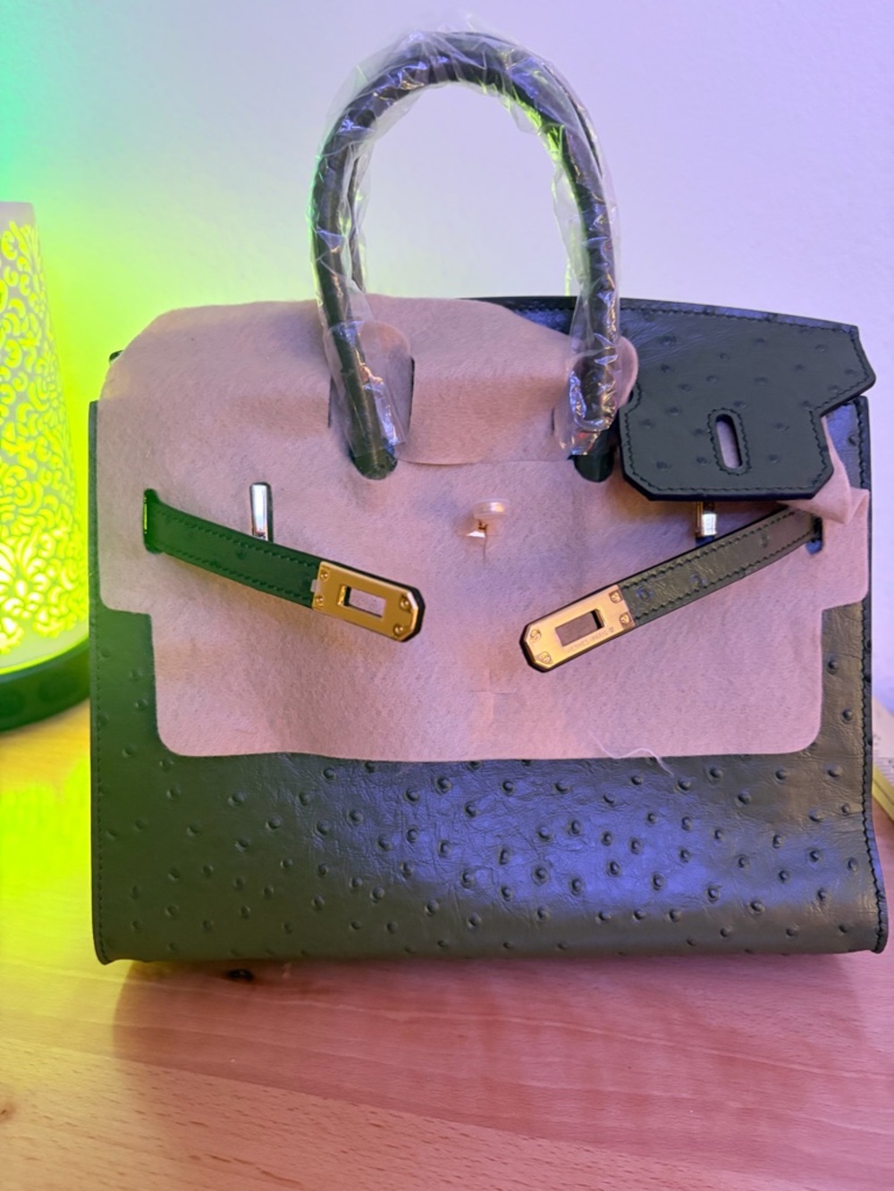 Olive Green embossed Ostrich Leather vert H Birkin 25 matte GHW sellier - Picture 3 of 10